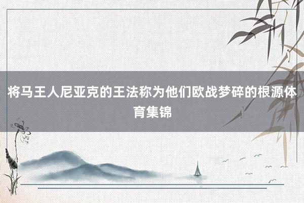 将马王人尼亚克的王法称为他们欧战梦碎的根源体育集锦
