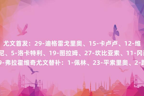 尤文首发：29-迪格雷戈里奥、15-卡卢卢、12-维加、6-凯利、16-麦肯尼、5-洛卡特利、19-图拉姆、27-坎比亚索、11-冈萨雷斯、20-穆阿尼、9-弗拉霍维奇尤文替补：1-佩林、23-平索里奥、2-路易斯-阿尔贝托、7-孔塞桑、10-伊尔迪兹、17-阿季奇、22-维阿、26-说念格拉斯-路易斯、37-萨沃纳、40-鲁希帕尔马首发：31-铃木彩艳、46-莱奥尼、21-沃利亚科、5-瓦伦蒂、